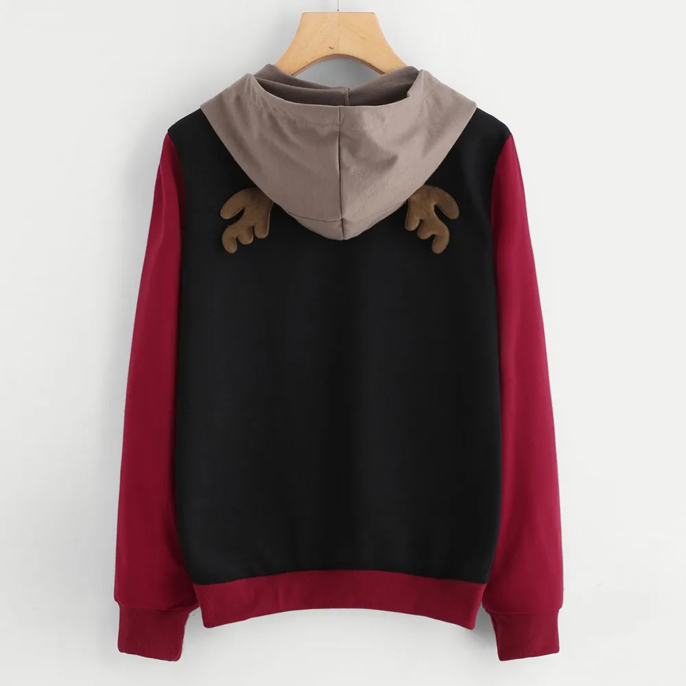 Женский Повседневный пуловер с длинными рукавами изображением лося фуфайки