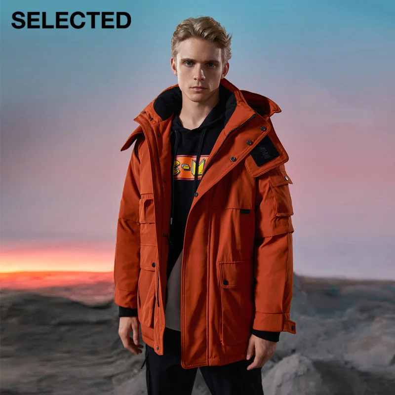 

SELECTED Winter new hooded letters loose mid-length down jacket men Parkas S|420412044