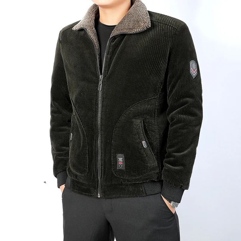 Army green Зимняя куртка для мужчин, Толстая теплая Вельветовая хлопковая парка, мужская повседневная свободная парка с отложным воротником и несколькими карманами, hombre invierno - Цвет: Army green