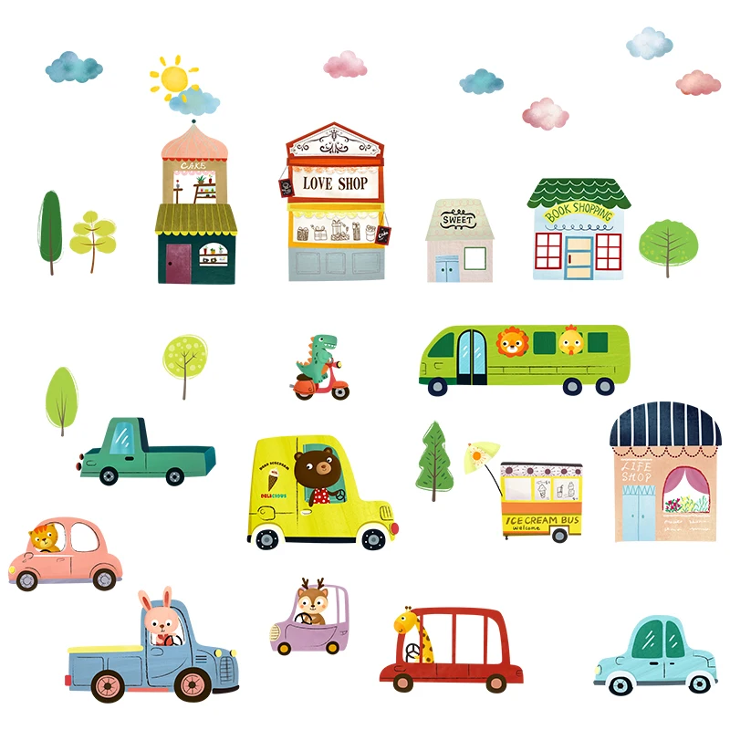 

Cartoon Car Wall Stickers Kids Room Bedroom Nursery Home Decor Wall Decal Baby House Mural Vinyl Wallpaper