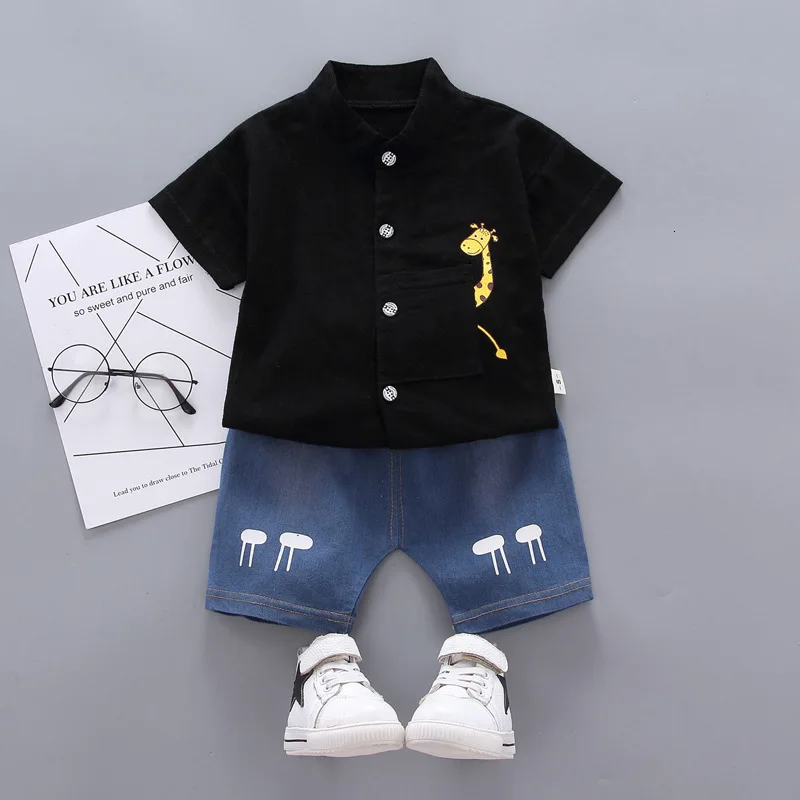 Children Cotton Out Clothes Summer Baby Boy Cartoon Printed T Shirt Denim Shorts 2Pcs/sets Infant Kid Fashion Toddler Tracksuits | Детская