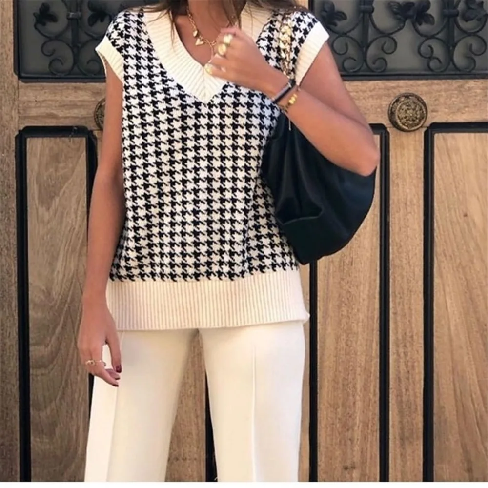 

Женский свитер-жилет, модный вязаный свитер, свободный винтажный женский жилет, шикарный Свитер оверсайз, топы, женская одежда, 2021