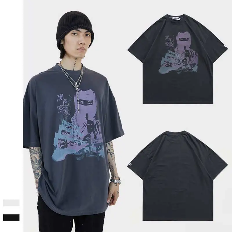 

Mens T-Shirts 2021 Japanes Style Ninja Portrait Printed Short Sleeve Tshirts For Men Summer Hip Hop Casual Cotton Tops Tees