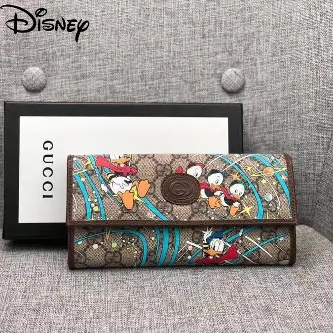 Кошелек женский длинный короткий с мультипликационным принтом Дональд
