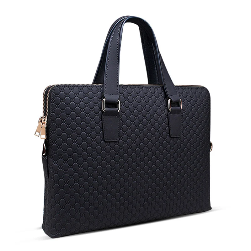 Business Genuine Leather Briefcase Men Handbag Large Laptop Bags Men's Travel Shoulder bags Double Zipper Leather Tote New