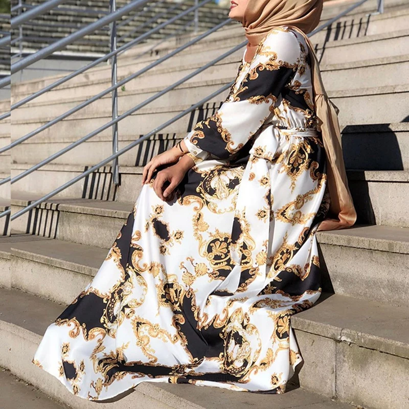 Abaya Dubai Turkey Muslim Dress Women Caftan Marocain 2022 Eid Mubarak Islamic Clothing Bohemian Long Sleeve Gowns Kimono Outfit