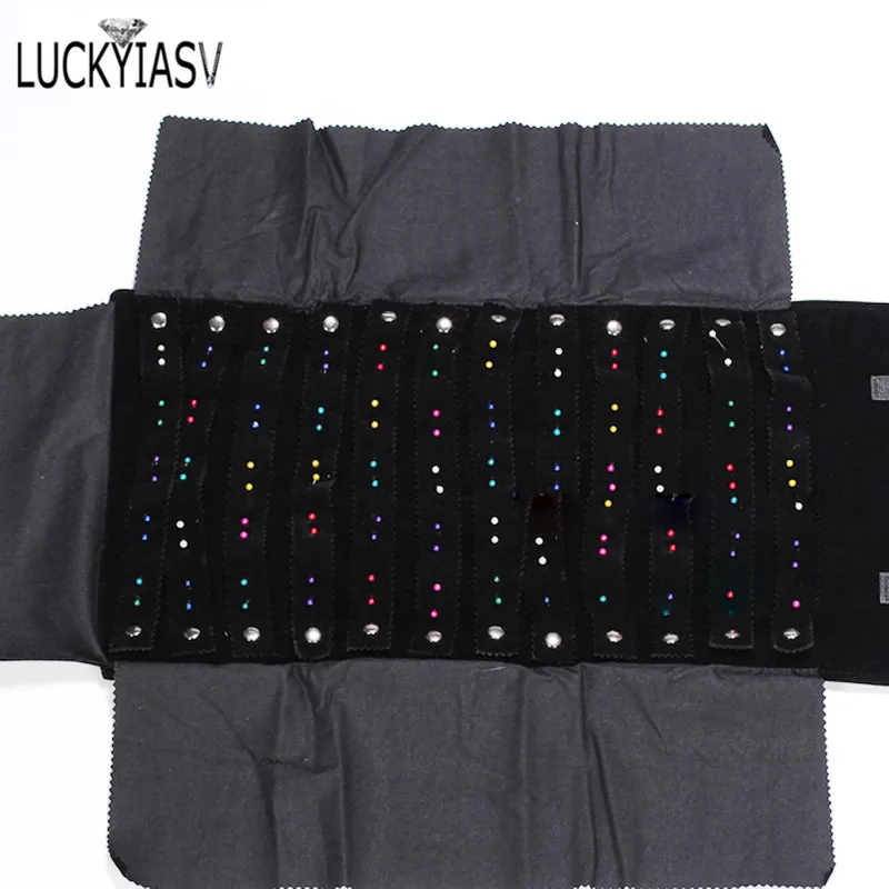 

Wholesale Jewelry Roll Bag Portable Carring Case Black Velvet Organizer Multi Functional Necklace Rings Earrings Storage Box