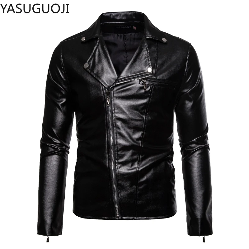 

YASUGUOJI New 2021 Mens Leather Jacket Men Fashion Motorcycle PU Leather Jacket Cool Zipper Pockets Red Leather Coats for Men