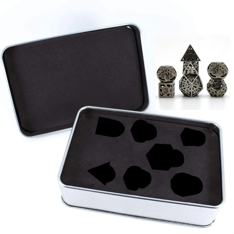 

7 шт. металлические игральные кости с вырезами, металлические игральные кости DND D & D с металлическим чехлом M68D