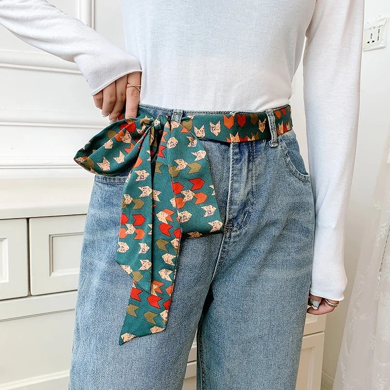 Корейский Шелковый шарф для женщин с принтом цепей узкие очень маленькие длинные