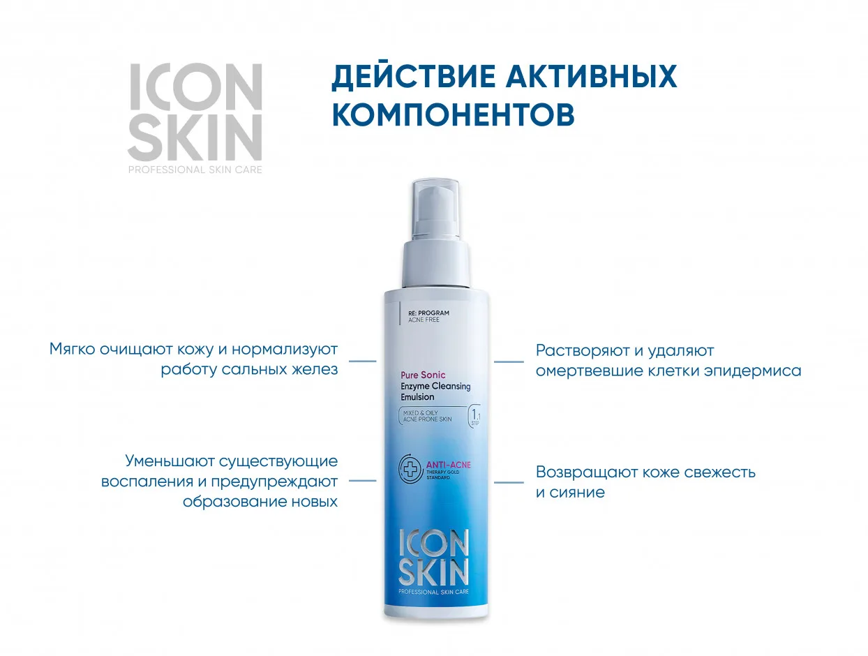 ICON SKIN Пенка-эмульсия очищающая для умывания с энзимами. Для смешанной жирной и