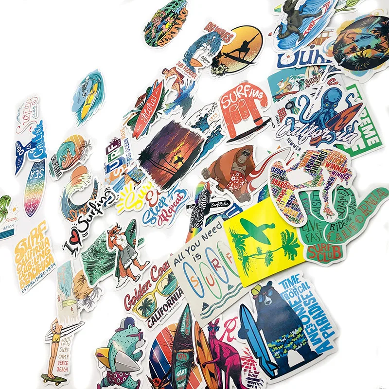 

50Pcs Outdoor Sports Tropical Beach Surf Graffiti Sticker For Refrigerator Skateboard Suitcase Scrapbook DIY Waterproof Sticker
