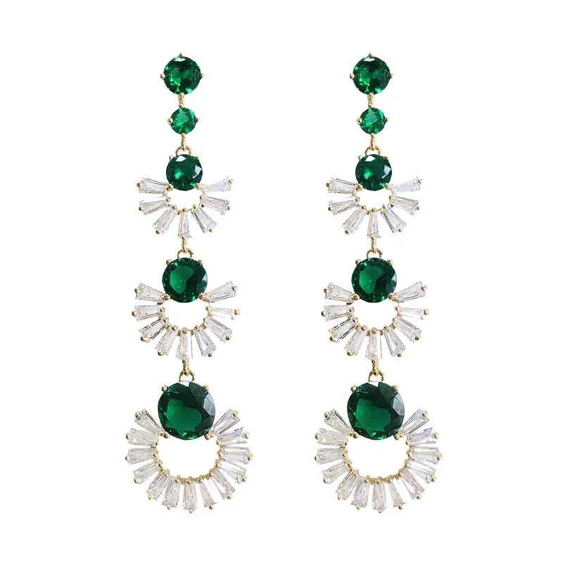 

Dangle Earrings Women's S925 Silver Needle Chinese Fan Long Tassel Earrings Emerald Micro Inlaid Zircon Super Fairy Elegant Gift
