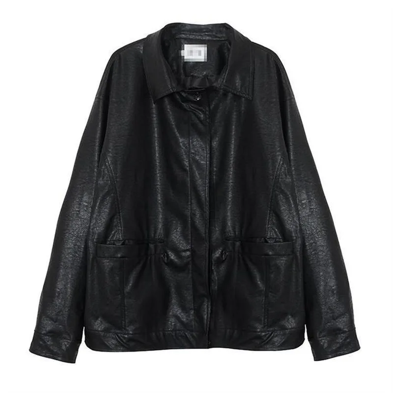 

Vintage Black Leather Jacket Women Thin Loose Moto Jacket Female 2021 Spring Fashion Streetwear Lady Outerwear Biker Coat