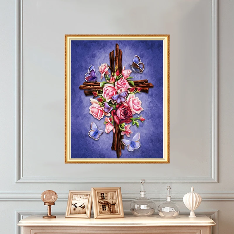 Вышивка с кристаллами MEIAN вышивка крестиком религиозный крест цветок мозаика