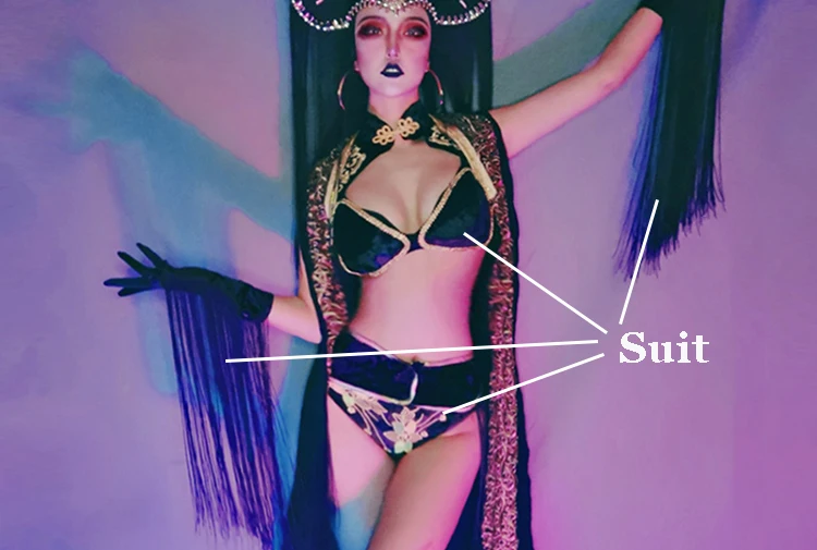 Bikini And Sleeve Сексуальные костюмы ГОГО танцора, бикини с кисточками, новинка, одежда для сцены DS DJ, боди, Ретро стиль, для взрослых, для ночного клуба, танцевальный костюм BL3137 - Цвет: Bikini And Sleeve