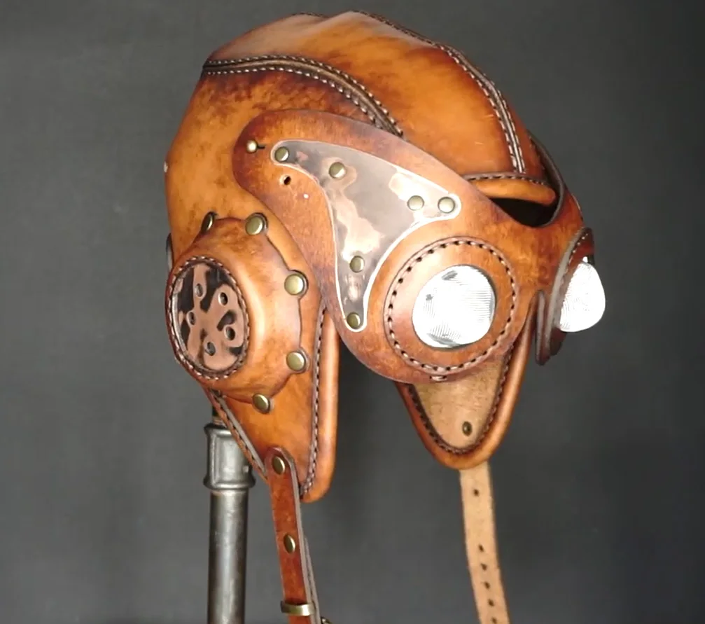Стимпанк шлем летчика ручной работы кожаный материал посылка сделай сам