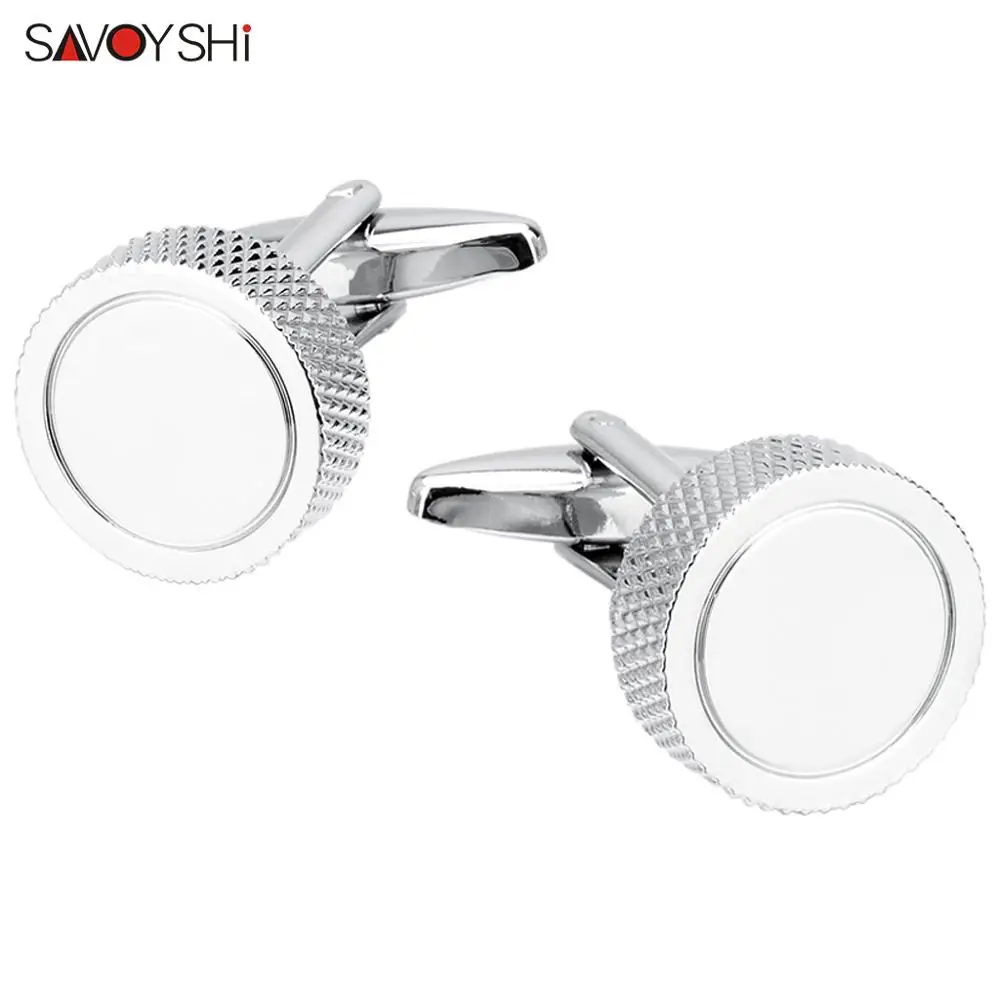 SAVOYSHI, круглые простые запонки для мужской рубашки, запонки, запонки на пуговицах, высокое качество, серебряные металлические запонки, пользовательская эмблема