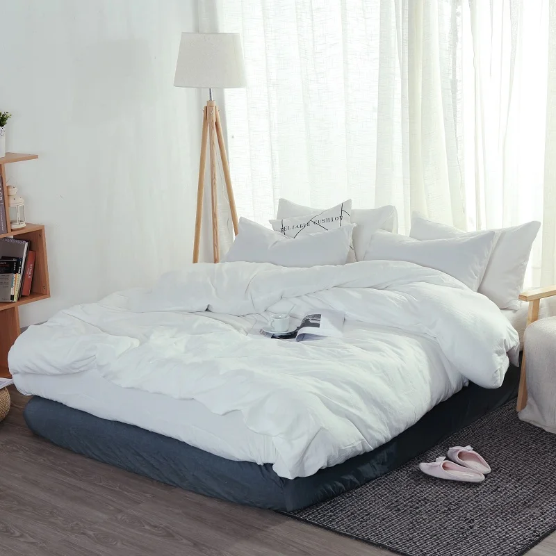 

Soft Washed Cotton Bedding Set white Bedlinen twin full queen king Duvet Cover bed sheet pillowcase adult solid color Bedclothes