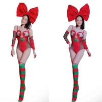 christmas rave festival skinny stretch women bodysuits evening prom celebrity party diamonds costumes singer stage dance wear