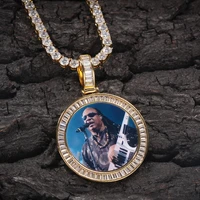 zircon custom made photo medallions necklace pendant with twist chain gold color mens hip hop rock jewelry