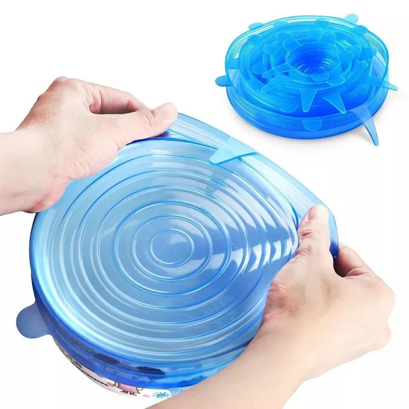 

6 Pcs Silicone Stretch Lids Reusable Airtight Food Wrap Covers Keeping Fresh Seal Bowl Stretchy Wrap Cover Kitchen Cookware