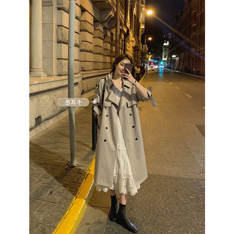 

XUXI Autumn 2020 Women Windbreaker Korean High-end Atmosphere Fashion Loose Temperament Over The Knee Overcoat FZ2961