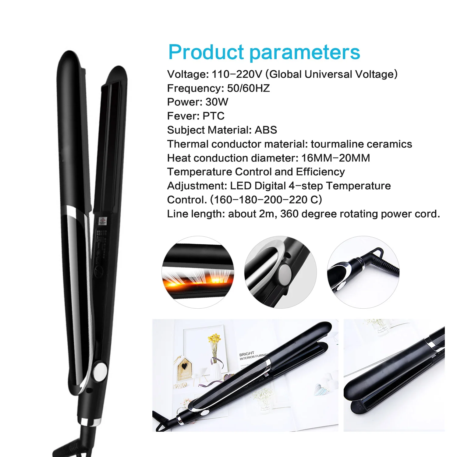 

Professional 2 In1 Hair Straightener Curling Iron Tool Infrared Tourmaline Floating Curler Plate Fast Heating 480F Striaghtener