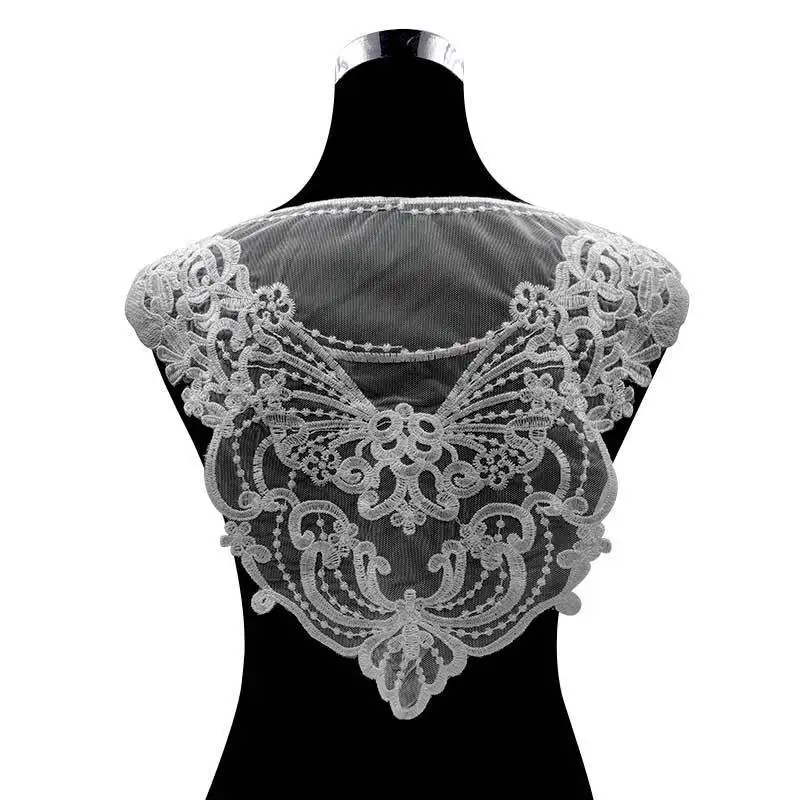 4PCS/Set Luxury White Wedding Dress Lace Fabric Applique Flowers Embroidery Trim Collar Corsage Scrapbooking DIY Sewing Supplies