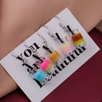 1 pair cartoon bottle milk tea dangle earrings for women candy color cute drinking juice jewelry drop earrings gifts