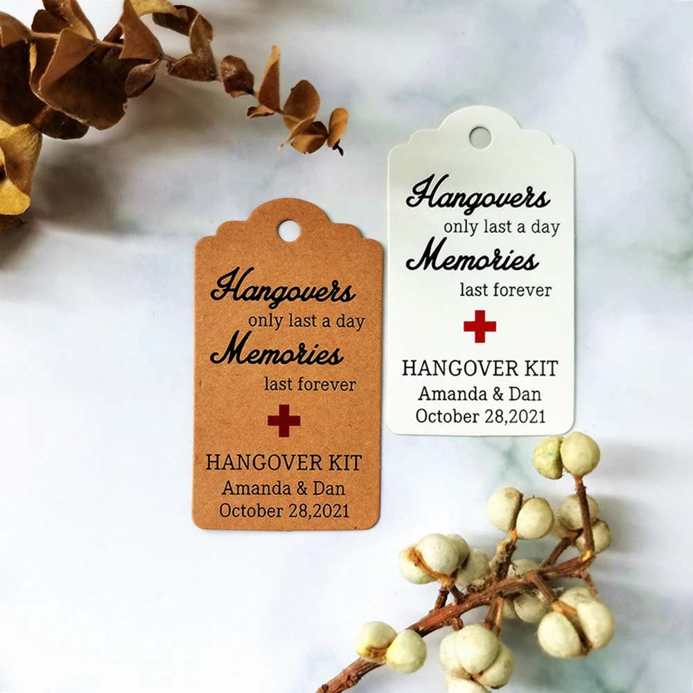 

JD64-100 Pcs 35x62mm White Label Products Custom Brand HANGOVER KIT Your Logo Custom Bottle Label Thank You Cards For Business