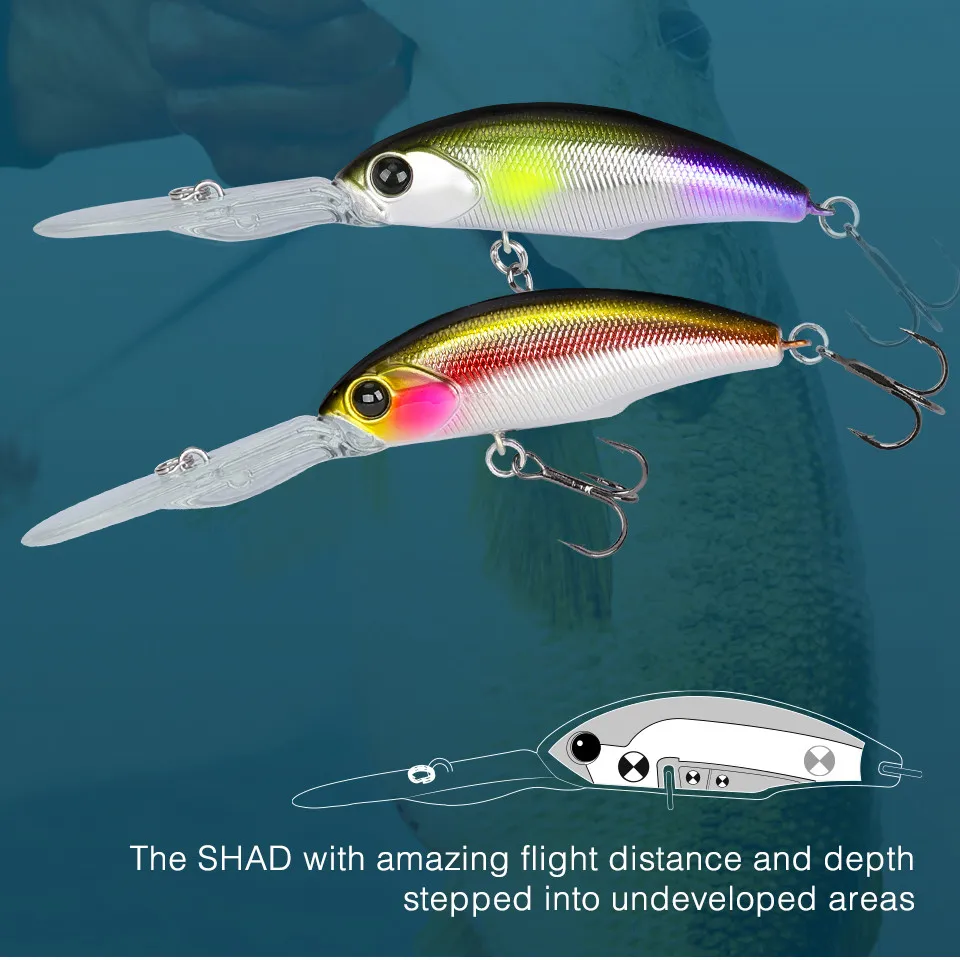 

TSURINOYA Suspending Minnow 57SP SHAD Fishing Lure EXPLORERS 57mm 8.2g Deep Dive 2-4m Long Casting Pike Bass Hard Baits Wobblers