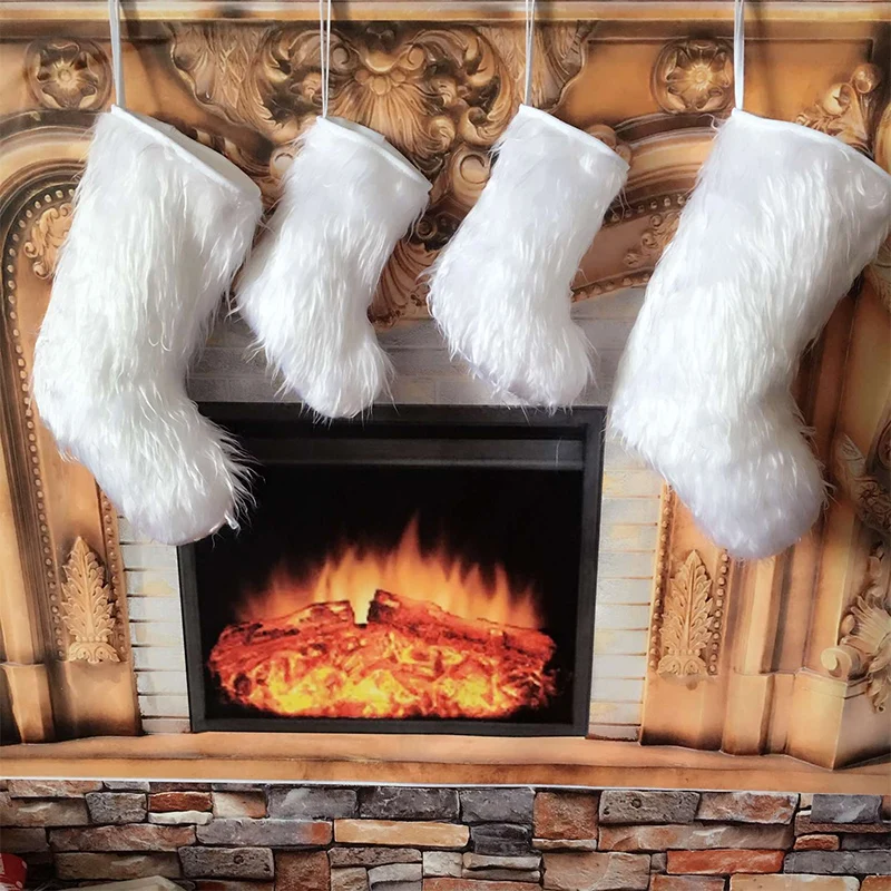 Fireplace Christmas Tree Wall Hanging Stocking Candy Bag Xmas Stock White Plush Ornaments Home Decor Wedding Market | Дом и сад