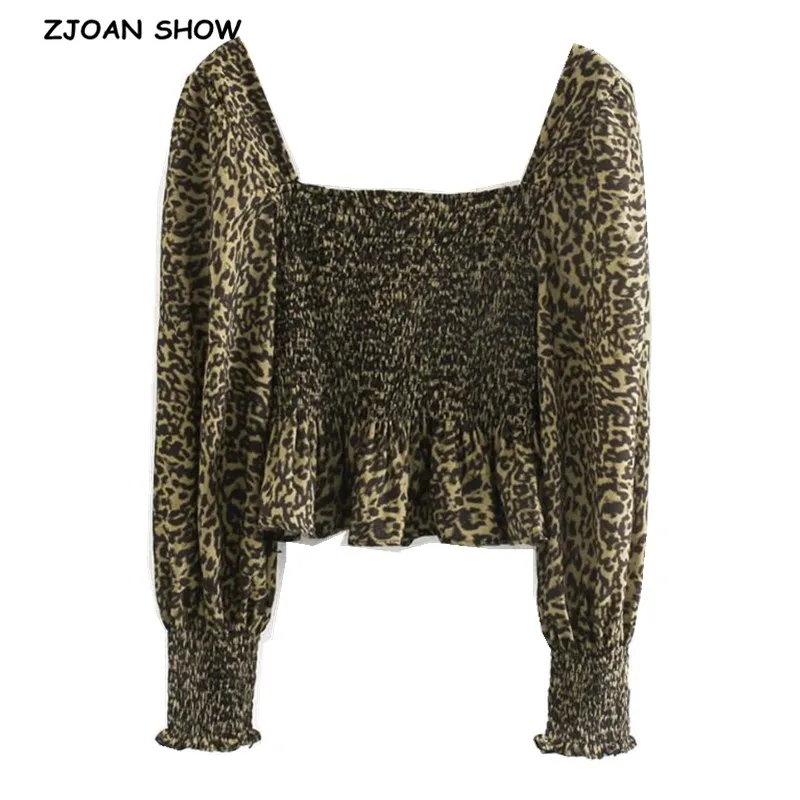 Женская леопардовая рубашка с оборками на подоле облегающая короткая блузка