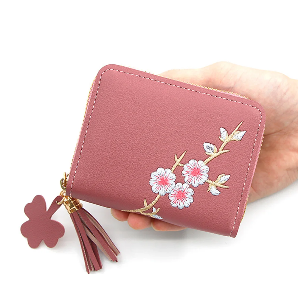 Новые маленькие женские кошельки с цветочной вышивкой и кисточками короткий