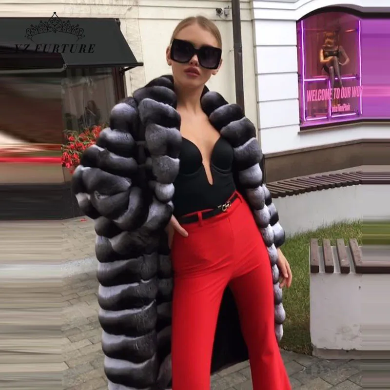 YZ Future Chinchilla, Женское зимнее пальто из кролика Рекс, пальто из натурального меха, куртка с меховым воротником, классический стиль, мода
