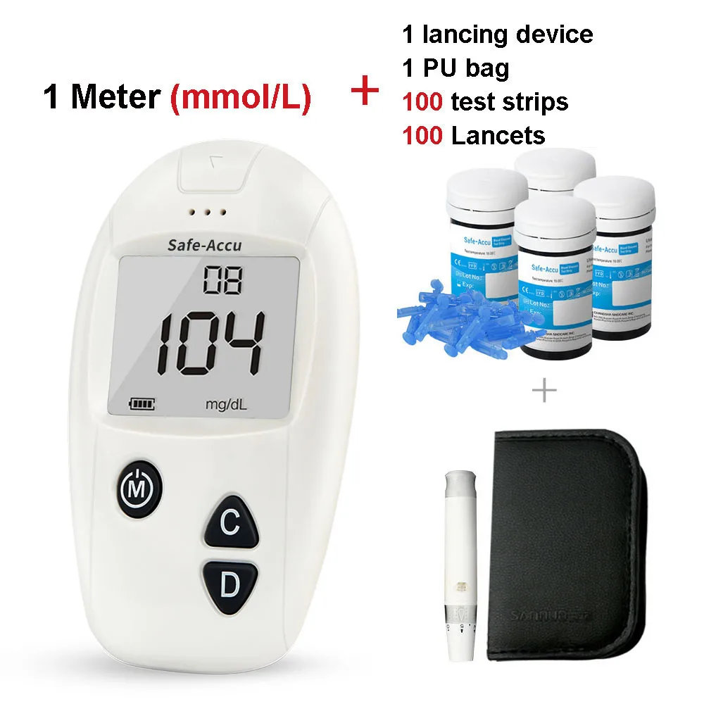mmol Купить 1 получить 1 бесплатно Sinocare безопасный глюкометр Accu с 100 тестовыми полосками скарификатор; сахар в крови тест глюкометр диабет - Цвет: mmol