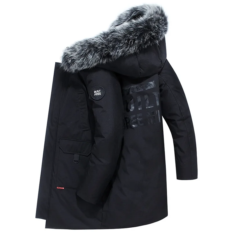 Зимняя мужская куртка на утином пуху, однотонная Теплая мужская парка с капюшоном, повседневная ветрозащитная мужская куртка средней длины