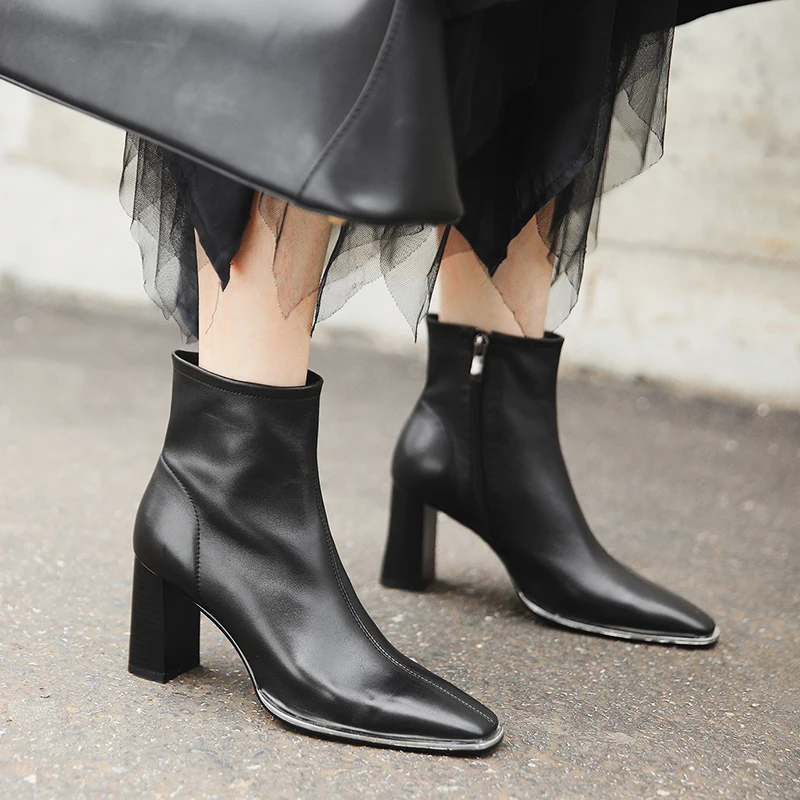 ISNOM/Новинка Ботильоны из натуральной кожи Женские ботинки на Высоком толстом