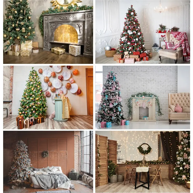 

SHUOZHIKE Art Fabric Fireplace Christmas Tree Photography Background Child Baby Backdrops For Photo Studio Props 21523DYH-03