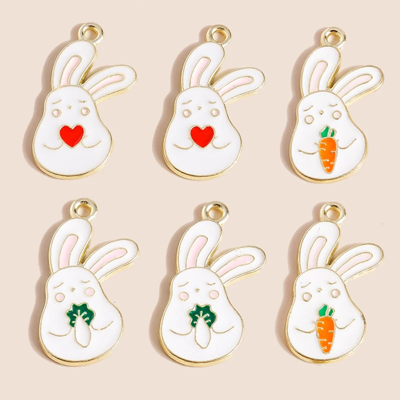 

10pcs 25*13mm Enamel Carrot Heart Rabbit Charms for Earrings Keychain Bunny Charms Pendants DIY Jewelry Making Accessories