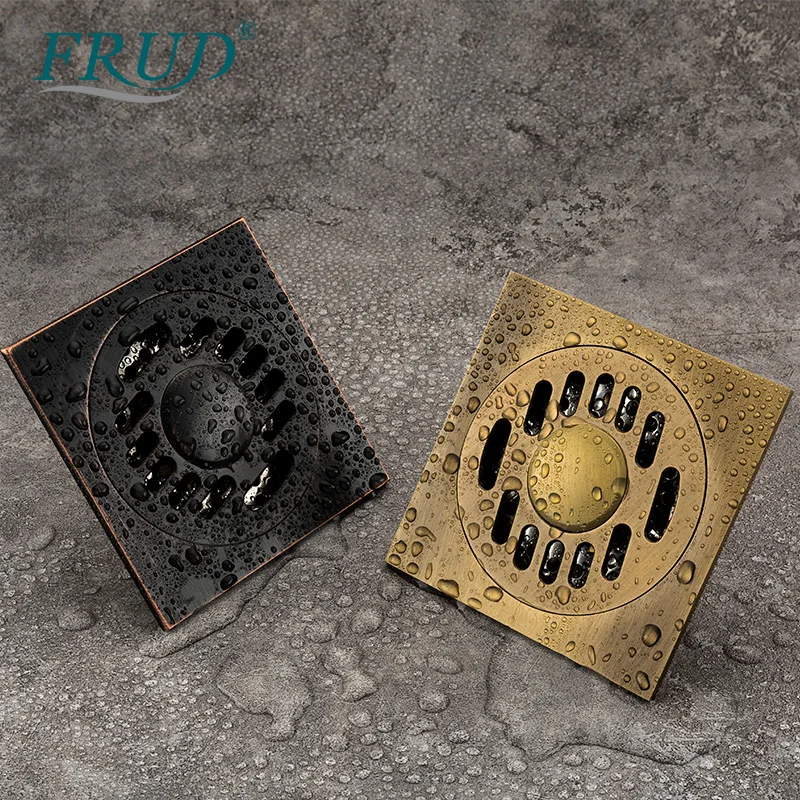 Квадратная черная бронзовая напольная сливная решетка FRUD для ванной комнаты