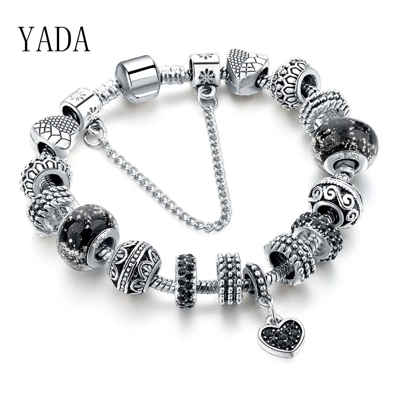 Женский браслет YADA с черным сердцем фианитами BT200217 | Украшения и аксессуары
