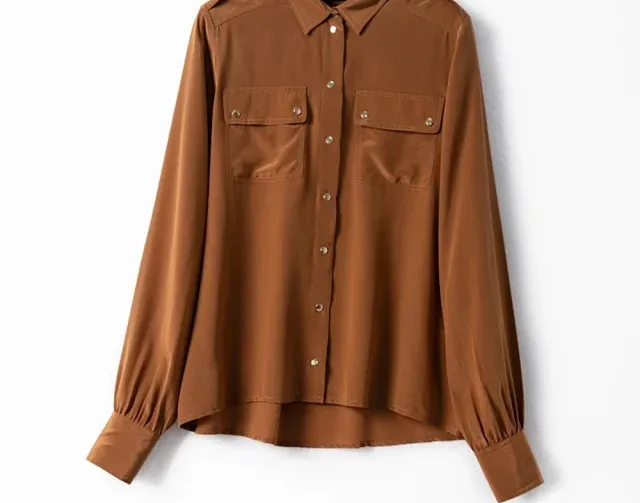 100% шелк мягкая женская OL Блузка с длинным рукавом белая зеленая рубашка