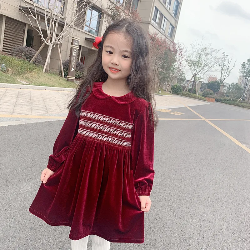 Autumn Fleece 2022 Winter New Fashion Baby Girl Dresses Princess Clothing Cute Party Children Teenagger Kids Dress Ruched Chest