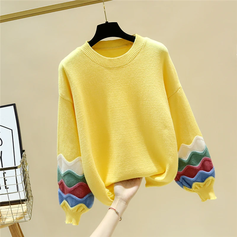 

autumn winter thick kint women sweater 2020 fashion Lantern sleeve o neck loose casual female pullover jersey mujer