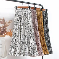 croysier women chiffon pleated skirt elastic high waist summer skirts womens 2021 print casual midi long skirt mid calf length