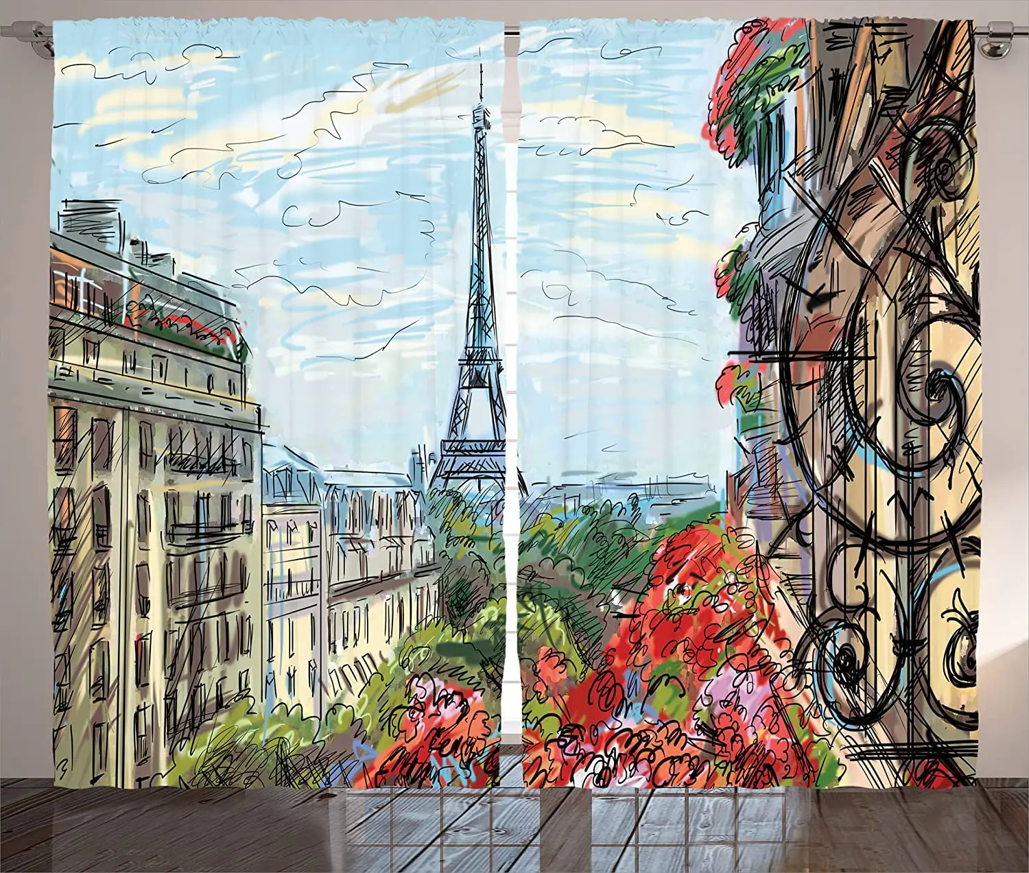 

Paris Window Curtains Street in Paris Town Traffic Trees Downtown Urban Life Monument Scenery Living Room Bedroom Decor Curtain