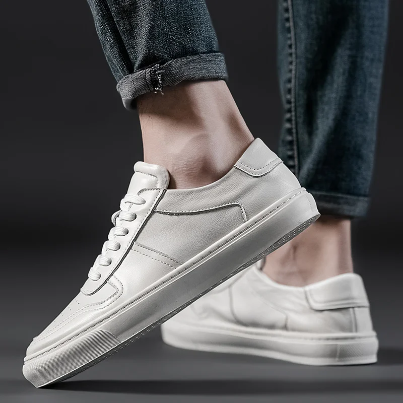 Genuine Leather Mens Shoes Street Sneaker Breathable Outdoor Skateboard For Men Luxury White Sneakers Top Quality Footwear | Обувь