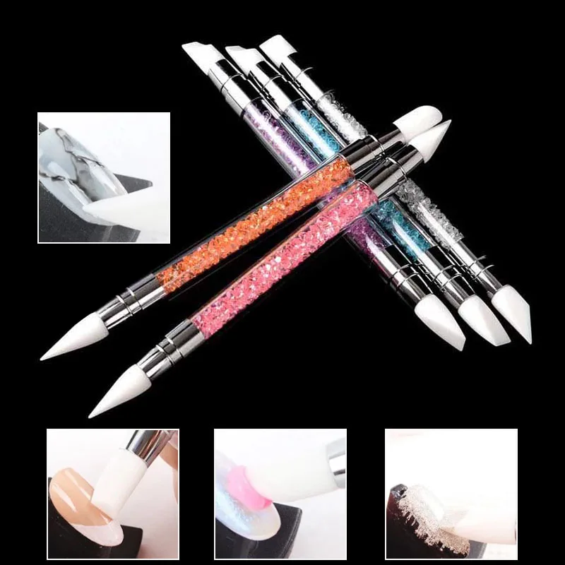 

2 в 1 двухсторонняя силиконовая скульптура для дизайна ногтей ручка для самостоятельной росписи Блеск Стразы акриловый маникюр точечный ин...